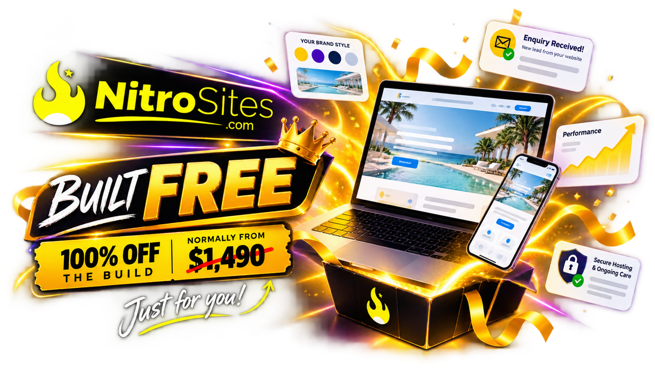 Nitro Sites: your business website built free. 100% off the build, normally from $1,490.