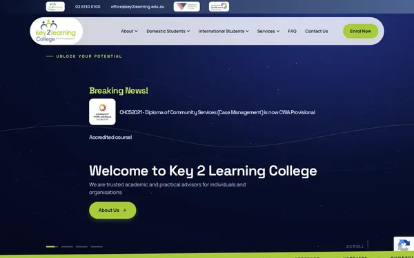 Key 2 Learning College website, desktop view