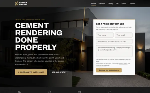 Ozmen Rendering website, desktop view