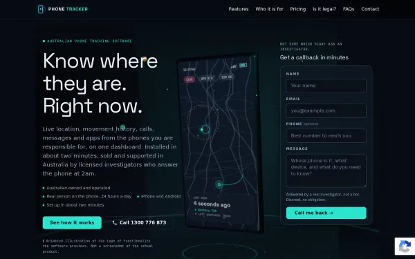 Phone Tracker website, desktop view