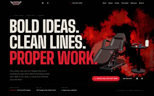 Southside Tattoo website, desktop view