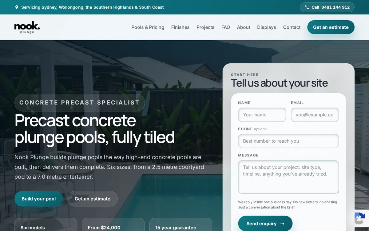 Nook Plunge website homepage