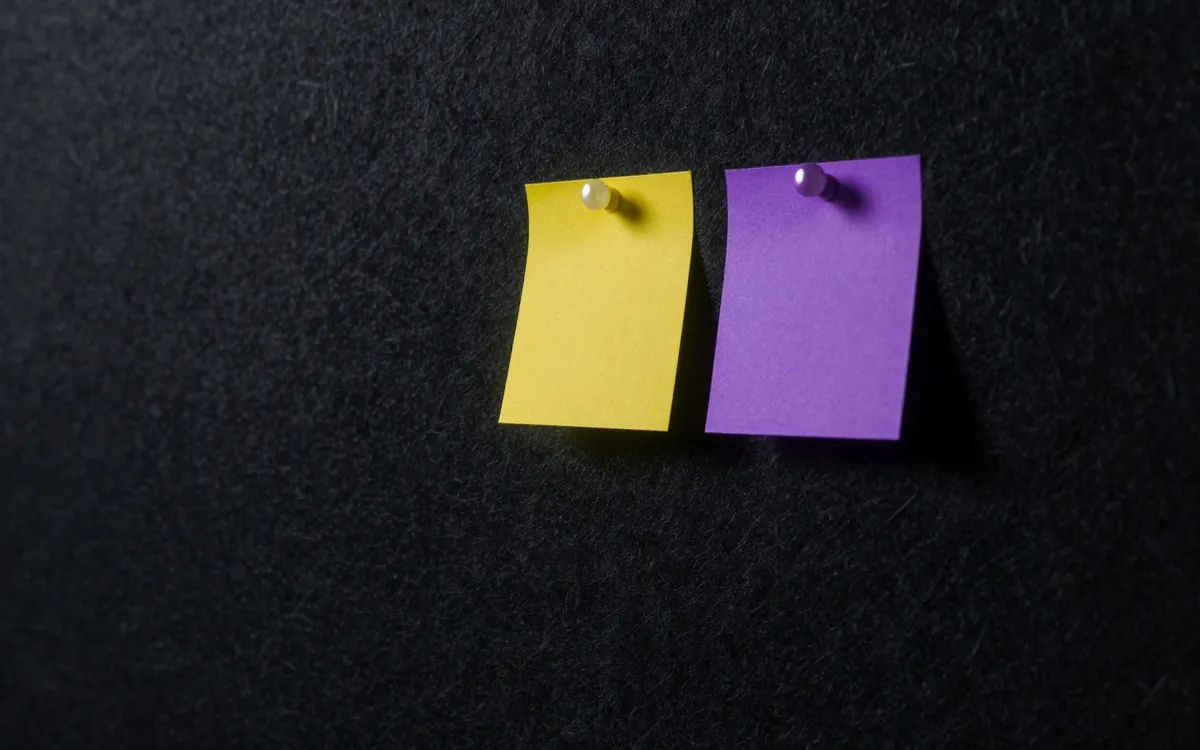 Pins on a dark felt noticeboard, one pushed in, macro
